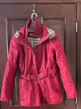 Classic Red Women’s Hooded Belted Jacket - Burberry Style